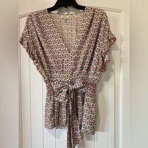 Max Studio Pink and Green Patterned V-Neck Top